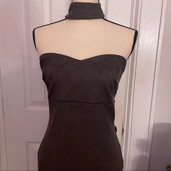 Strapless with Neck Detail Olive Gray Dress - Picture 1 of 4